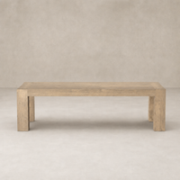 Brisa Dining Table in whitewash rustic wormwood oak with a sleek, modern design.