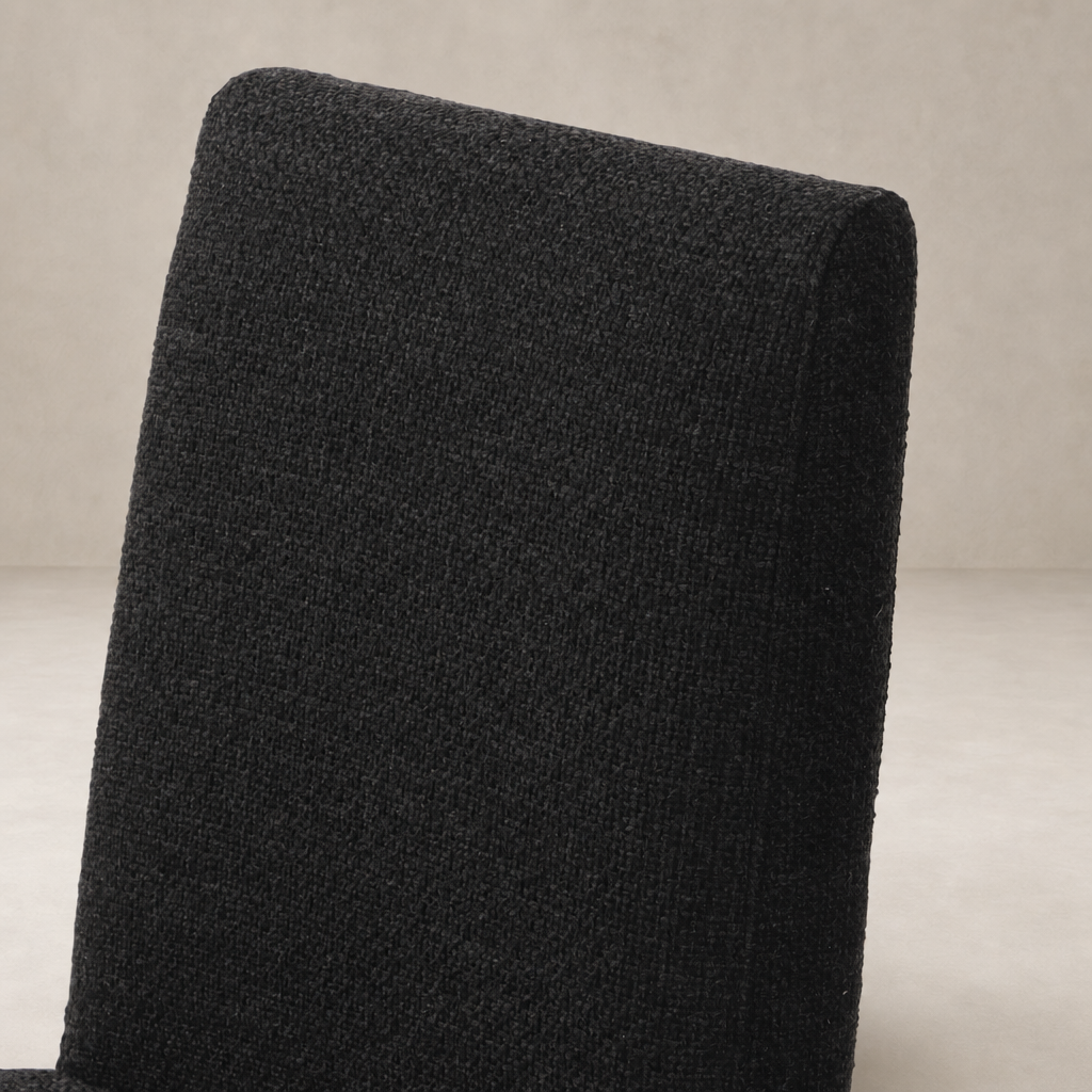 Close-up of the textured fabric on the Romy Dining Chair in Gibson Black.