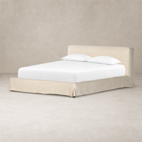 Slipcover bed in Brussels Natural with a clean, modern design and soft texture.