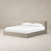 Slipcover bed in Savoy Parchment with a clean, modern design and soft upholstery.