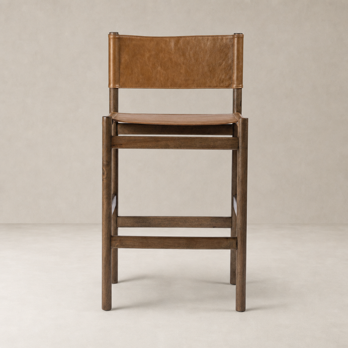 Bremen Bar + Counter Stool in Sonoma Butterscotch with leather seat and backrest.