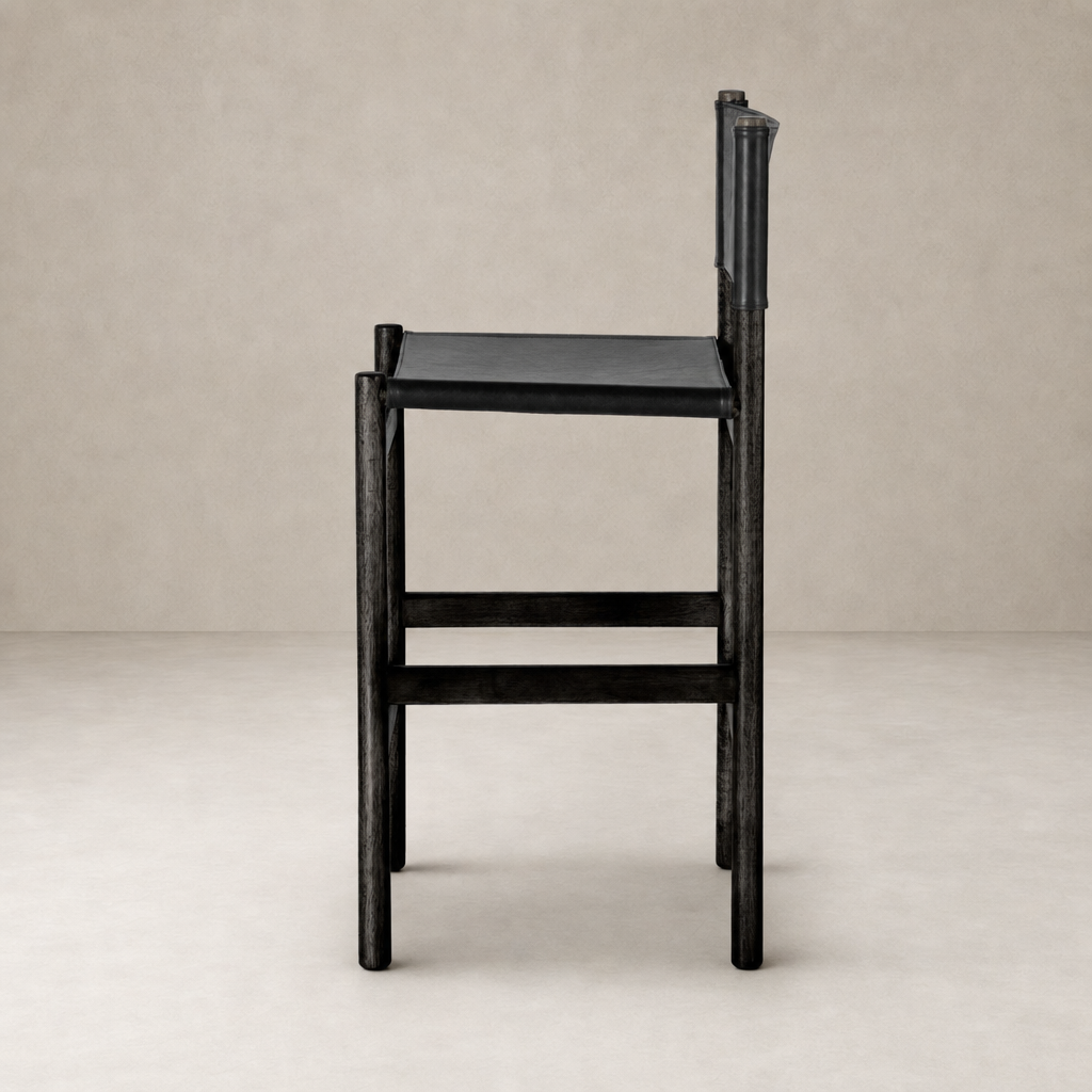 Bremen Bar + Counter Stool in Sonoma Black with Charcoal Parawood finish, showcasing sleek lines.