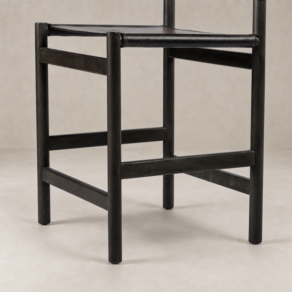 Bremen Bar + Counter Stool in Sonoma Black with Charcoal Parawood showcasing sturdy legs and sleek seat.