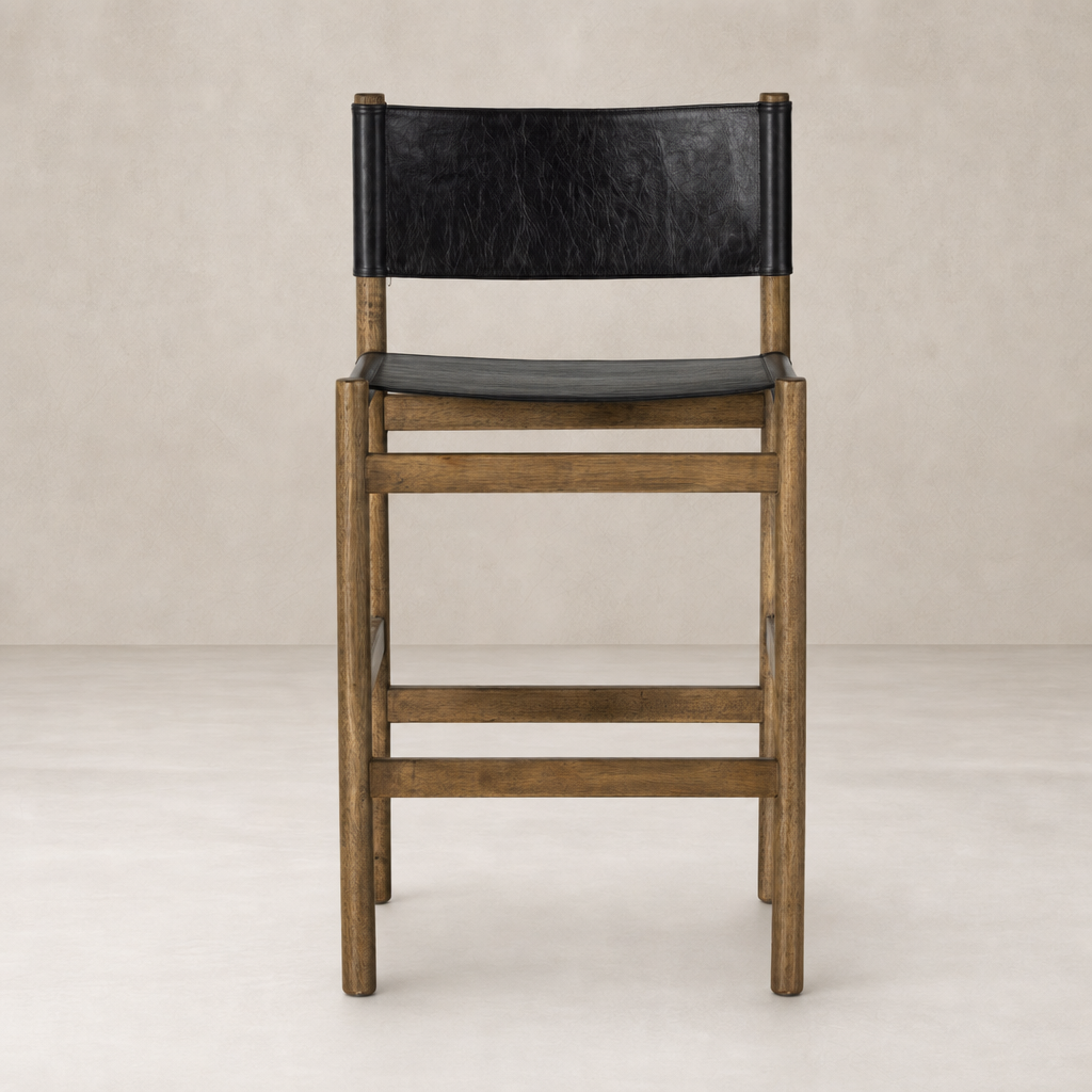 Bremen Bar + Counter Stool in Sonoma Black with solid Parawood frame, sleek design.