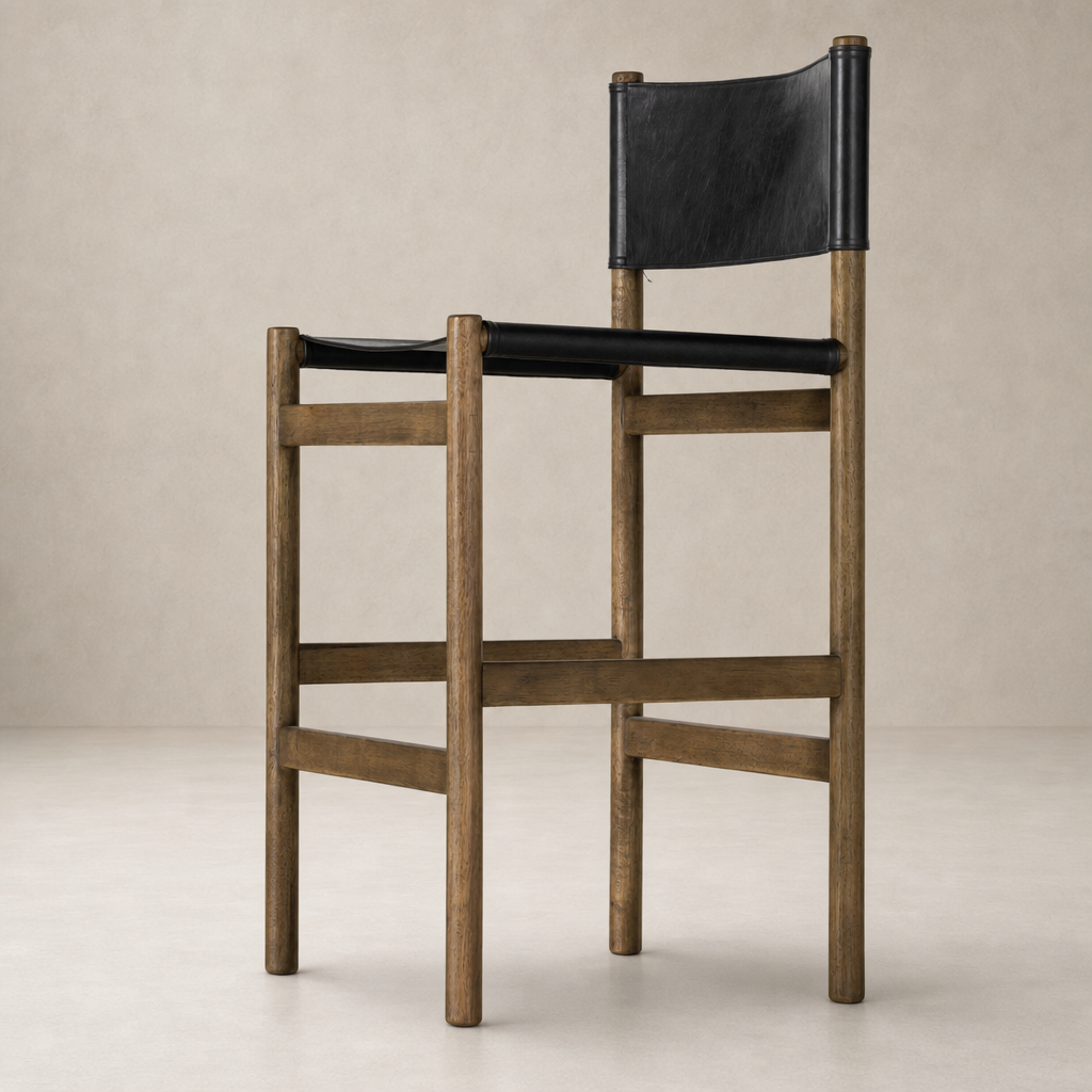 Bremen Bar + Counter Stool in Sonoma Black with solid Parawood frame.