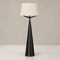 Sleek hammered black aluminum floor lamp with a cream fabric shade.