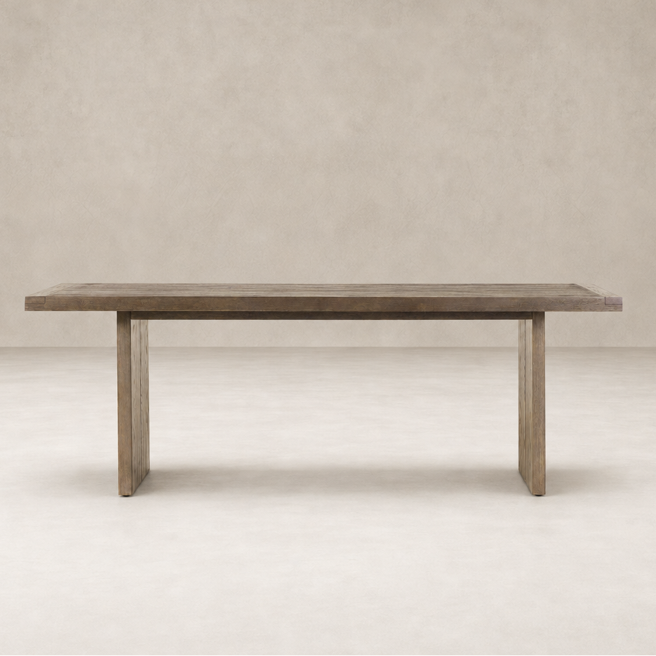 Worn Oak Sevilla Dining Table with minimalist design and sturdy rectangular top.
