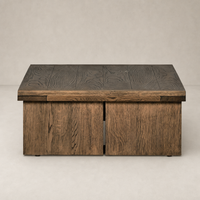 Darby Coffee Table in Worn Oak with a textured, rustic finish and clean lines.