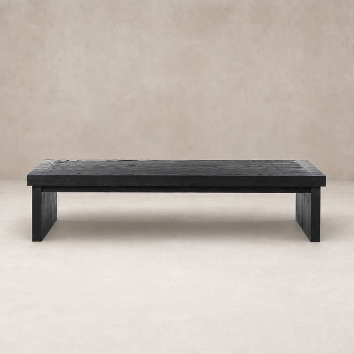 Darby Coffee Table in worn black featuring a sleek rectangular design with textured finish.