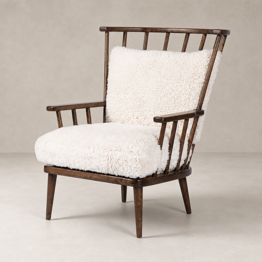 Whitley Chair in Andes Natural with plush upholstery and stylish wooden frame.