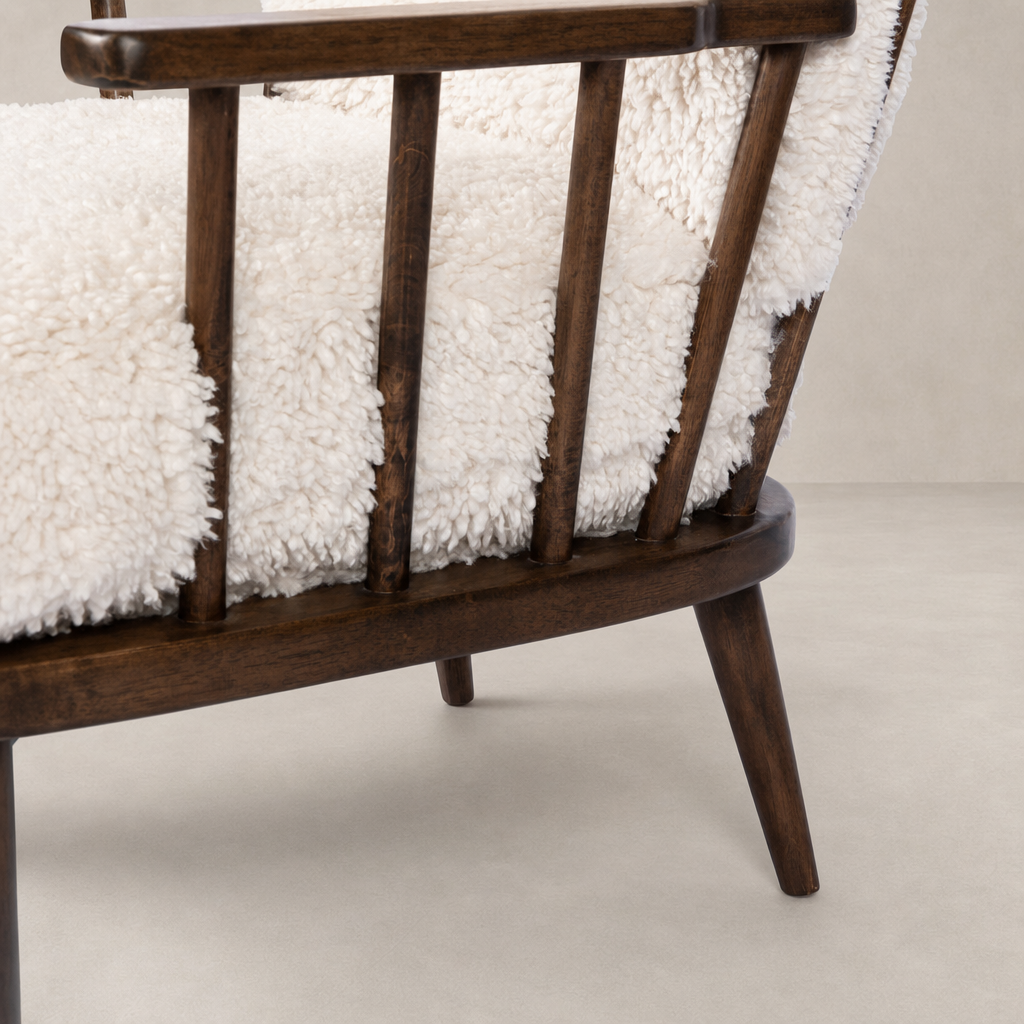 Whitley Chair in Andes Natural featuring a plush, textured seat and sleek wooden frame.