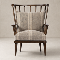 Whitley Chair in Manchester Flint with wooden frame and striped fabric upholstery.
