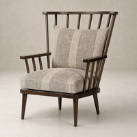 Whitley Chair in Manchester Flint with a wooden frame and striped upholstery.