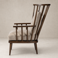 Side view of Whitley Chair in Manchester Flint showcasing its tall slatted back and plush seat.