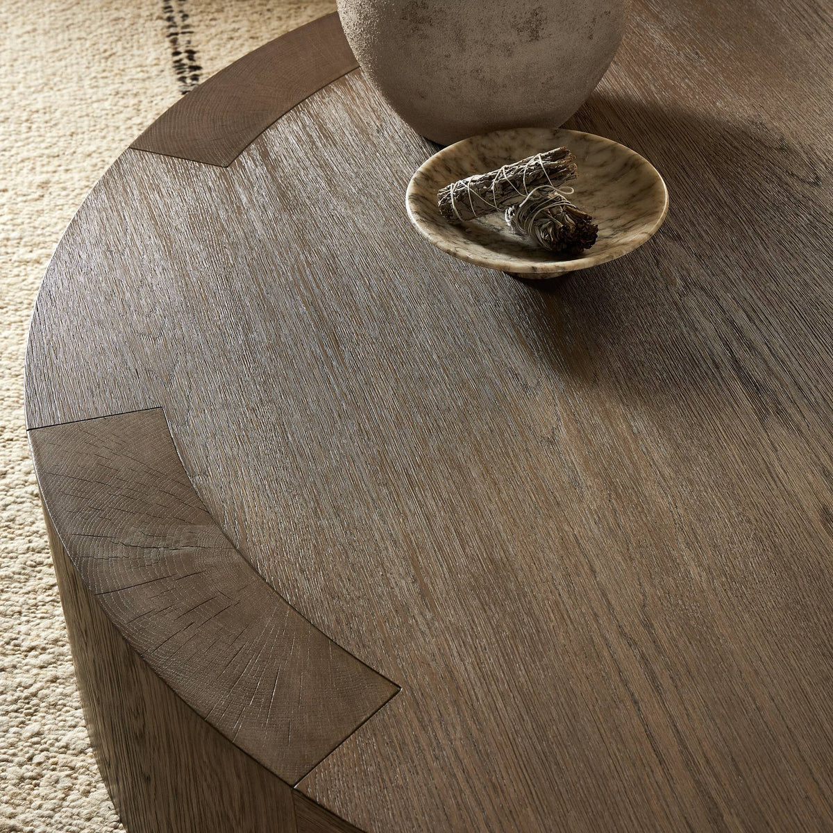 Hastings Coffee Table featuring warm natural flat oak with textured finish and subtle inlays.