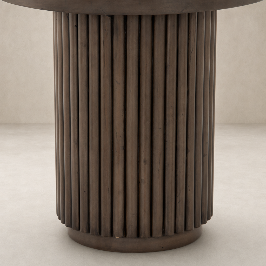 Ashford End Table featuring a ribbed wooden base with a rich, dark finish.