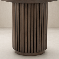 Ashford End Table featuring a ribbed wooden base with a rich, dark finish.