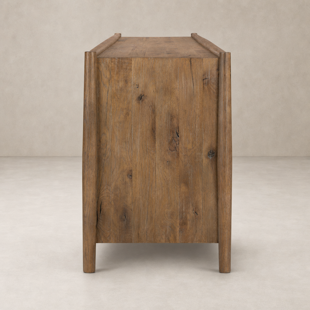 Belmont 6 Door Sideboard in weathered oak with a natural wood finish.