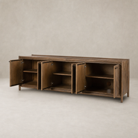 Belmont 6 Door Sideboard in weathered oak with spacious shelves and stylish design.