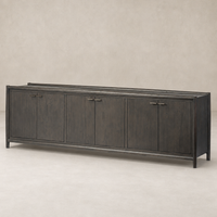Belmont 6 Door Sideboard in Smoked Black Resawn Oak with sleek design and minimalist handles.