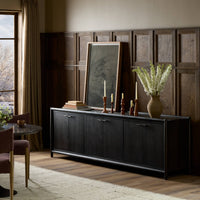 Belmont 6 Door Sideboard in Smoked Black Resawn Oak showcases sleek design with elegant storage.