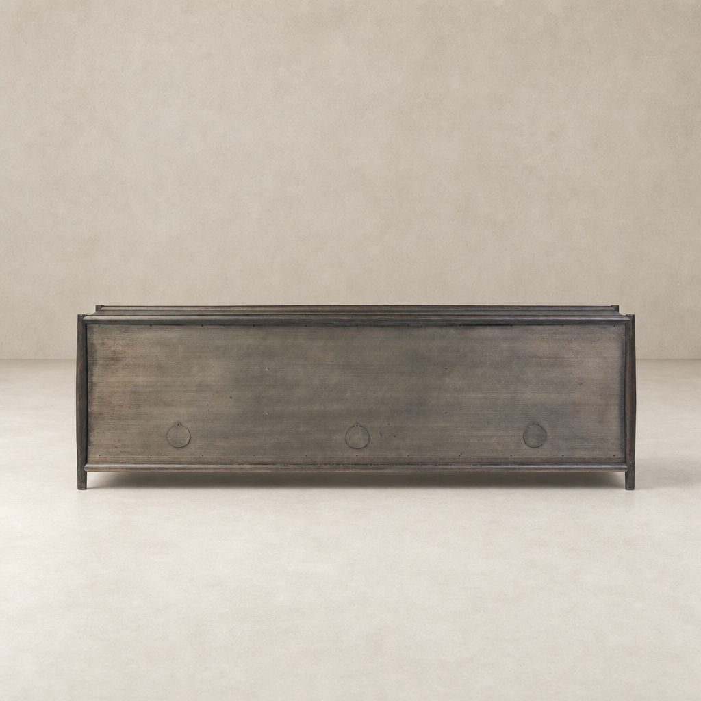 Belmont 6 Door Sideboard in Smoked Black Resawn Oak with sleek minimalist design.