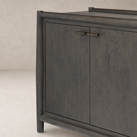 Belmont 6 Door Sideboard in Smoked Black Resawn Oak with sleek, textured wooden finish.
