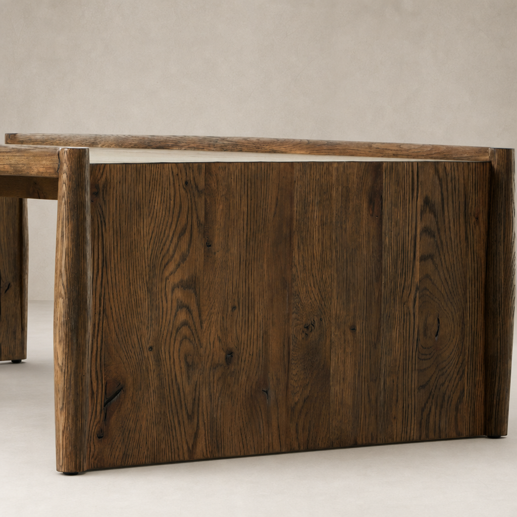 Fairview Coffee Table featuring weathered oak with a rustic textured finish.