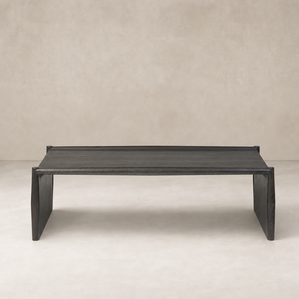Fairview Coffee Table in smoked black resawn oak with sleek, modern lines.