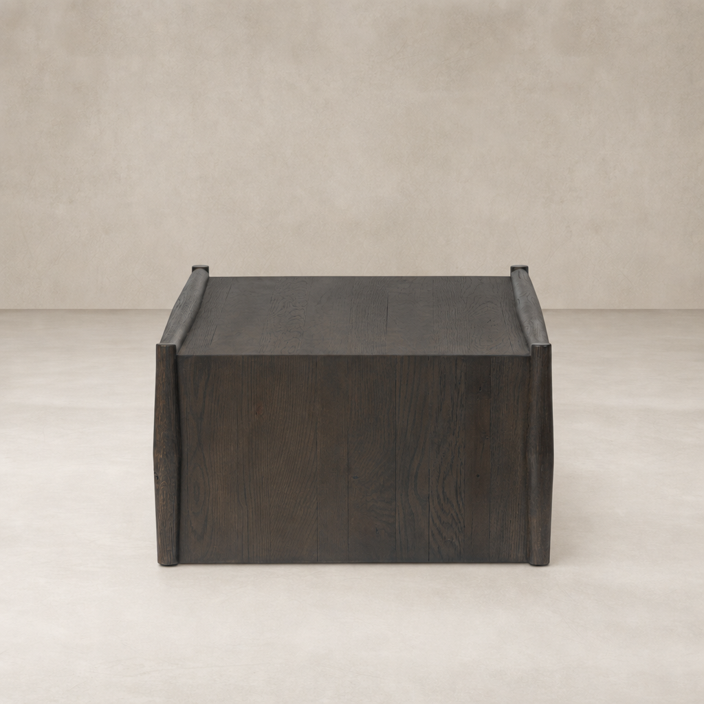 Fairview Coffee Table in smoked black resawn oak with a sleek, minimalist design.