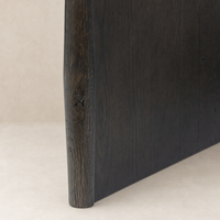 Close-up of Fairview Coffee Table in Smoked Black Resawn Oak, showcasing the textured wood finish.