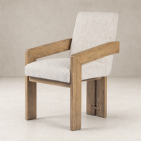 Dining armchair with upholstered seat in cream fabric and Somerton Ash wood frame.