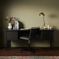 Uma Desk in charcoal oak featuring two drawers and a sleek design.