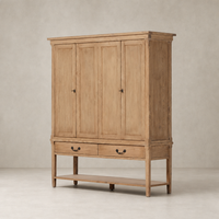 Helsinki Wide Cabinet in aged light pine with four doors and two drawers.