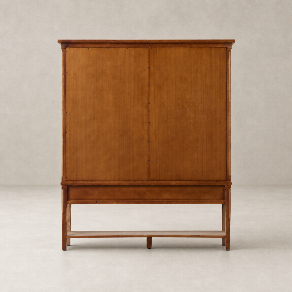 Helsinki Wide Cabinet in aged light pine featuring a sleek, minimalist design.