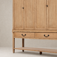 Helsinki Wide Cabinet in aged light pine with four doors and two drawers.
