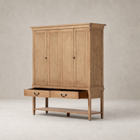Helsinki Wide Cabinet in aged light pine featuring four doors and two drawers.