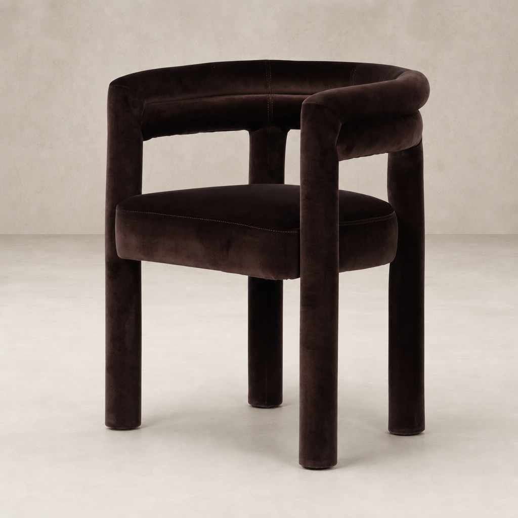 Tivoli Dining Chair in Surrey Cocoa with soft velvet finish and modern curved design.