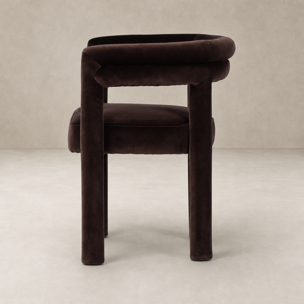 Tivoli Dining Chair in Surrey Cocoa with rounded back and plush upholstery.