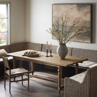 Rustic Menorca Extension Dining Table in a cozy dining nook, featuring natural wood and elegant styling.