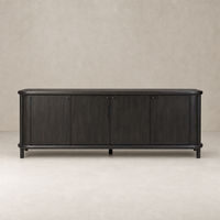 Smoked black solid Laurent sideboard with rounded edges and four cabinets.