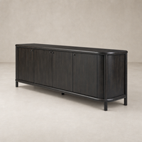 Laurent Sideboard in smoked black solid wood with sleek, rounded edges and four doors.