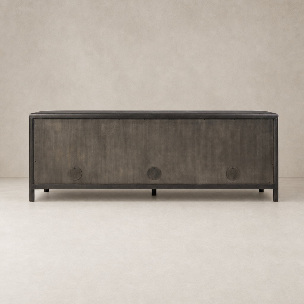 Laurent Sideboard in smoked black solid, featuring a sleek rectangular design with subtle detailing.