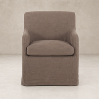 Brussels Mushroom slipcover dining chair with soft fabric and modern design.