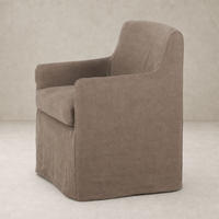 Slipcover dining chair in Brussels Mushroom color, featuring a contemporary design and soft upholstery.