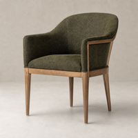 Preston Dining Chair in Sutton Olive with a curved back and wooden legs.