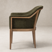 Preston Dining Chair in Sutton Olive with curved back and wooden legs.