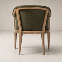 Preston Dining Chair in Sutton Olive featuring a rounded back and wooden legs.