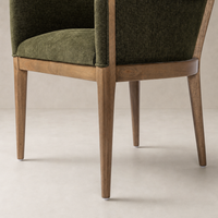 Preston Dining Chair in Sutton Olive with tapered wooden legs and textured fabric.