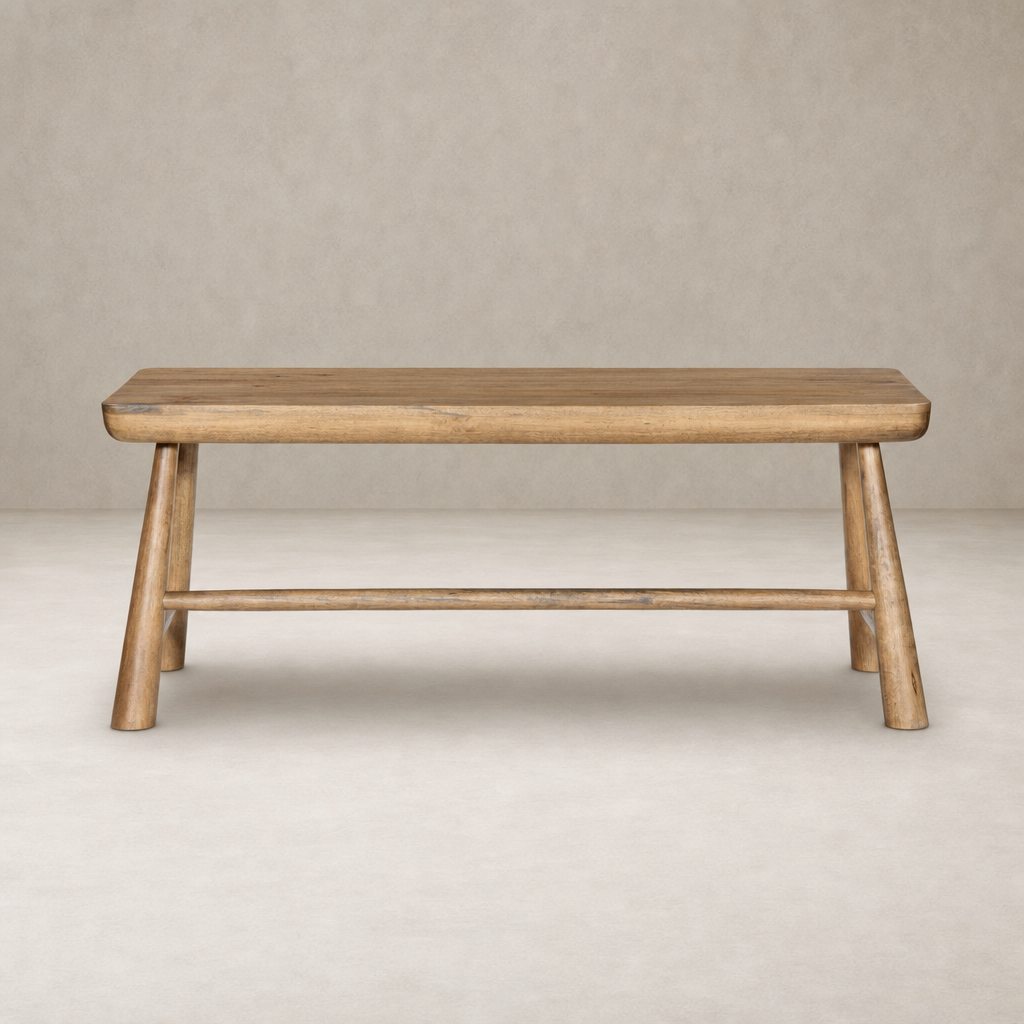 Koa Desk in caramel rubberwood features a sleek, minimalist design with sturdy legs.